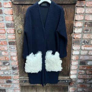 Anne Vest Navy Cardigan with Shearling Pockets